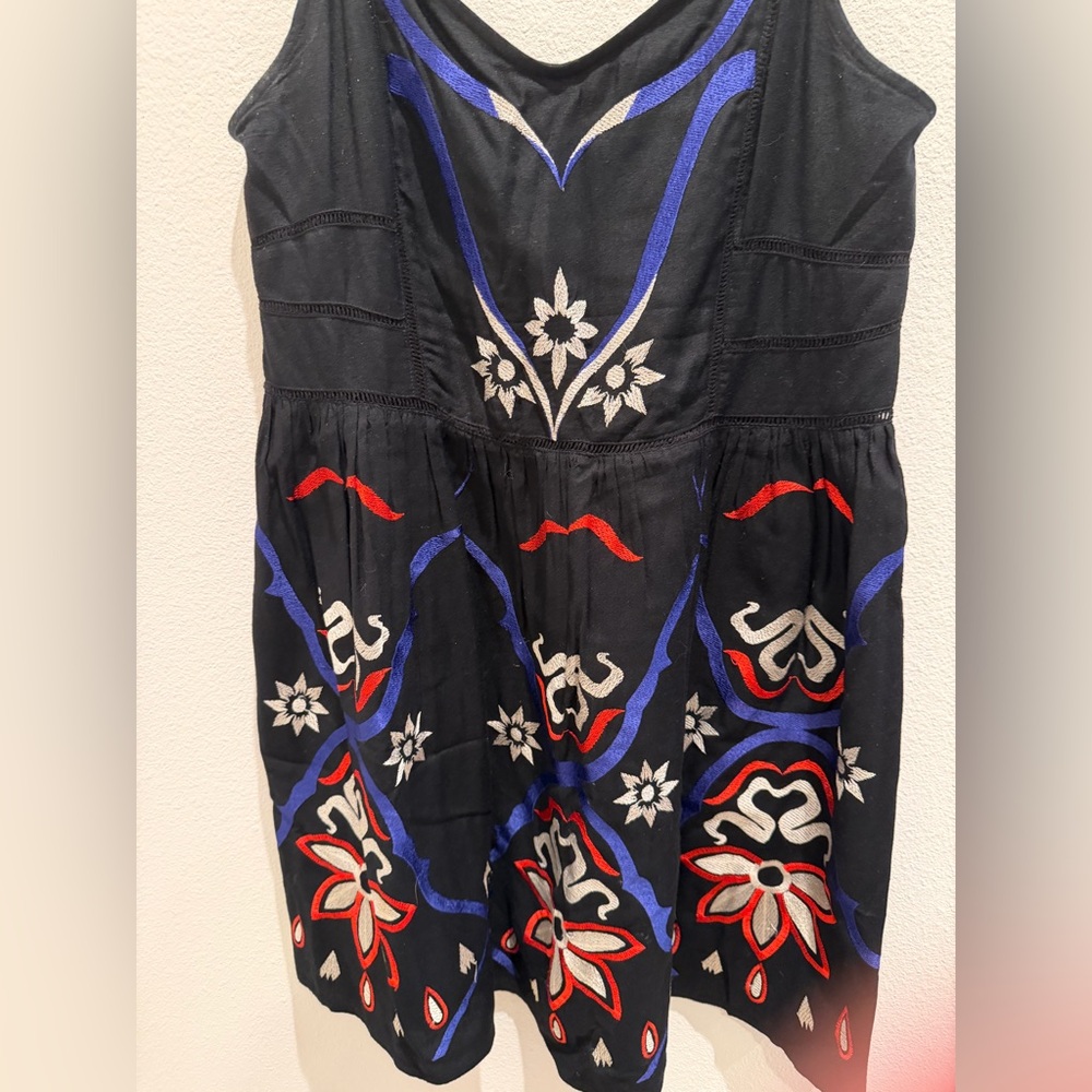 Free People embroidered Black blue Red Floral Mini Dress - Picture 3 of 7
